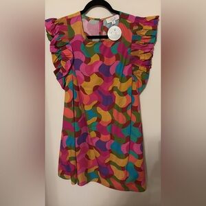 Peace Love World Colorful Ruffle Sleeve size medium. New. Dress